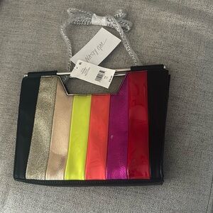NWT Nasty Gal multi colored striped clutch/crossbody purse with chain strap